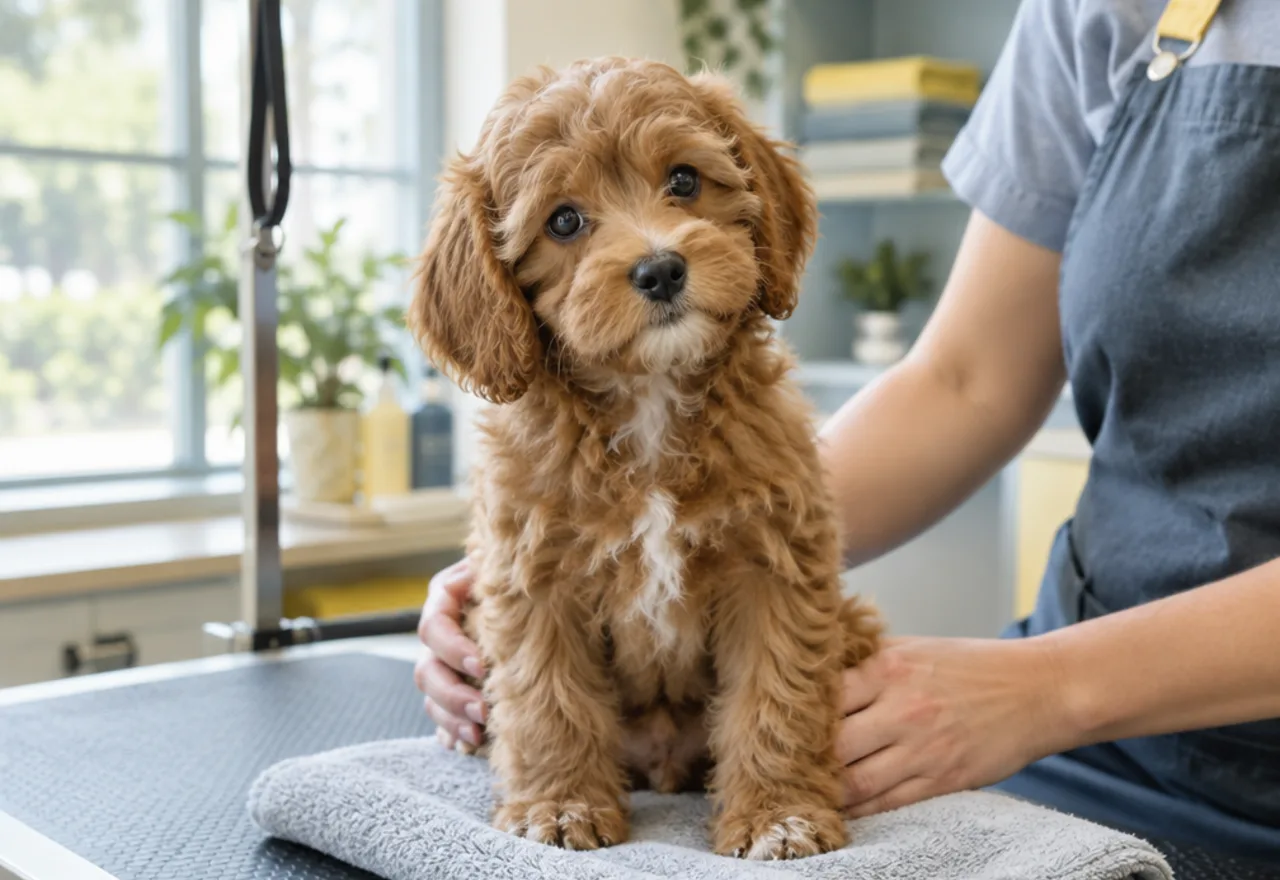 Getting a puppy ready for its first groom