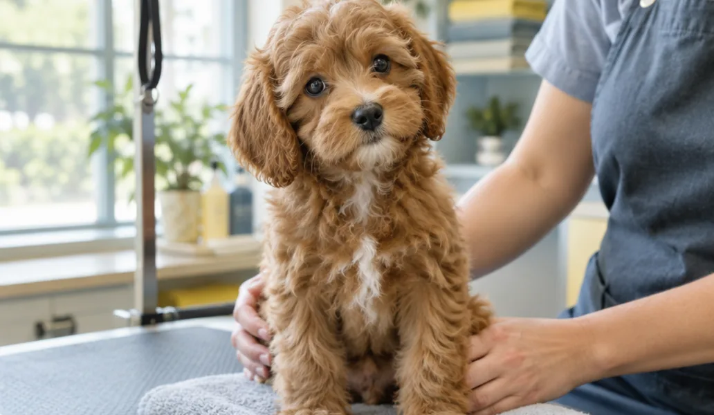 Getting a puppy ready for its first groom